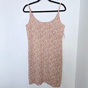 NWT Old Navy Mini Floral Ribbed Brown Cami Dress Size XL Shelf Bra Fitted